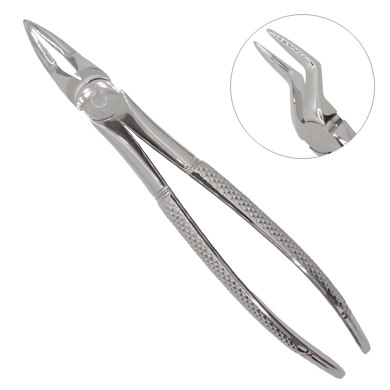 Щипцы №51А для удаления корней верхних зубов (11-18,21-28) английская форма, губки с продольными насечками