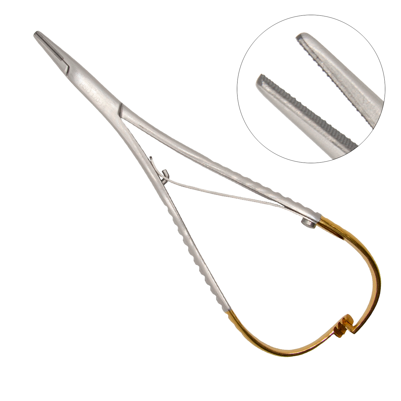 Зажим для шовной лигатуры (иглодержатель) Mathieu-Kocher, с пружиной, твердосплавные вставки, 140 мм