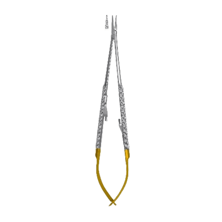 Микрохирургический микро-зажим для шовной лигатуры (иглодержатель) Castroviejo, прямые губки с алмазной крошкой, округлая ручка, 180 мм