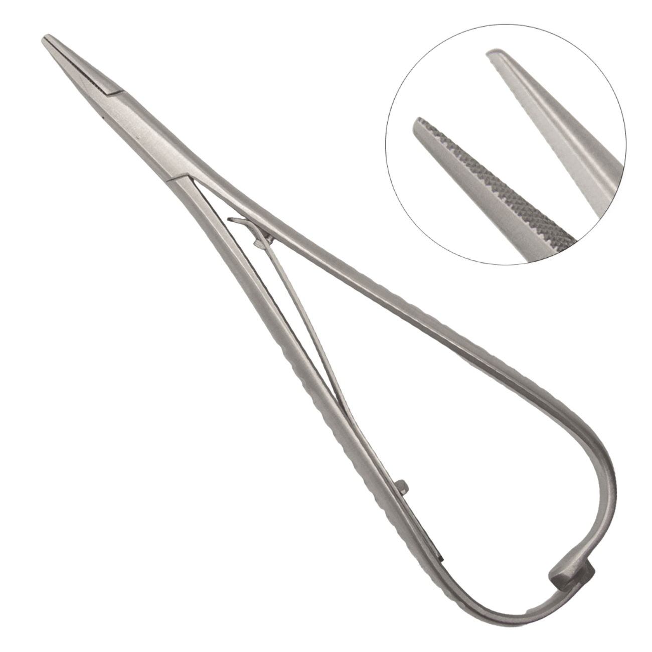 Зажим для шовной лигатуры (иглодержатель) Mathieu-Kocher, с пужиной, узкие губки, 140 мм