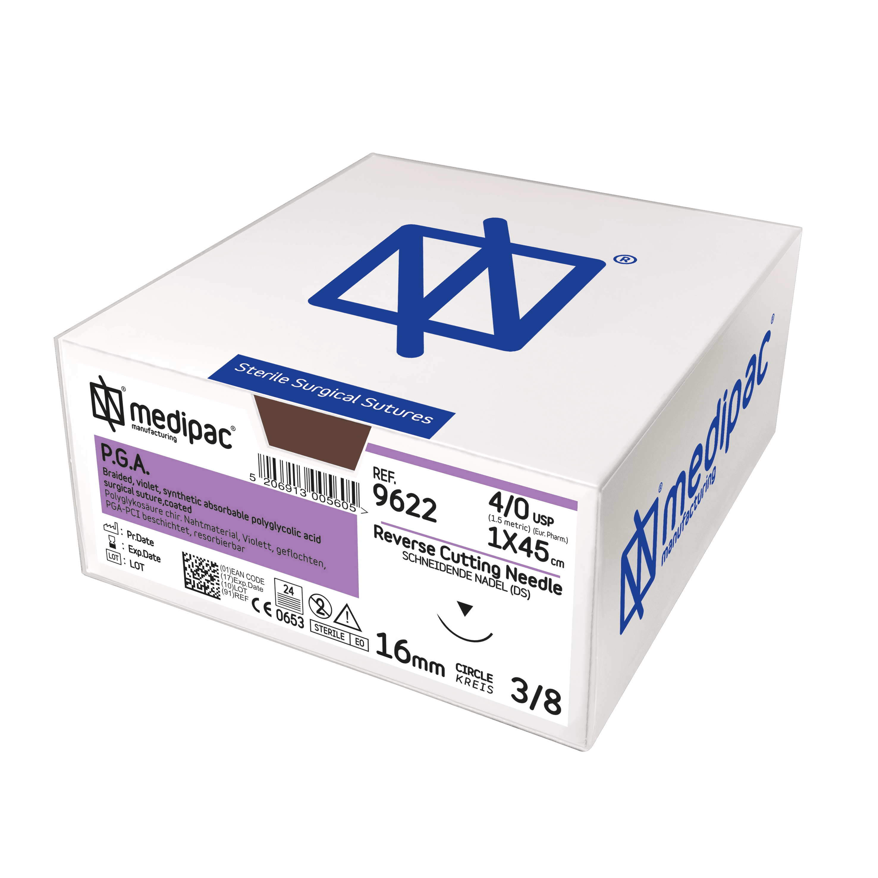 Хирургическая рассасывающаяся полигликолевая нить P.G.A. с покрытием, 60-90 дней с иглой Medipac