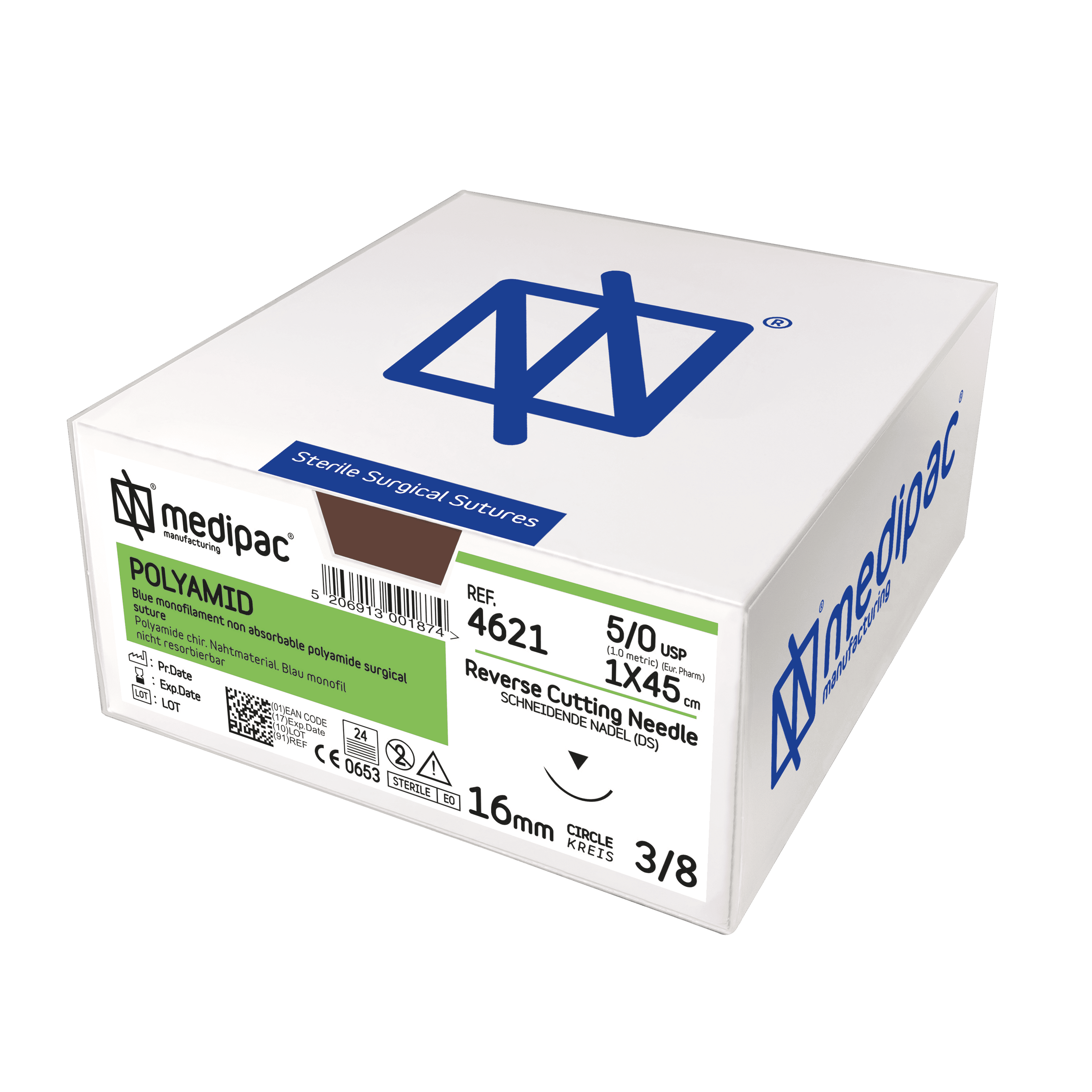 Хирургическая нерезорбируемая полиамидная нить с иглой Medipac