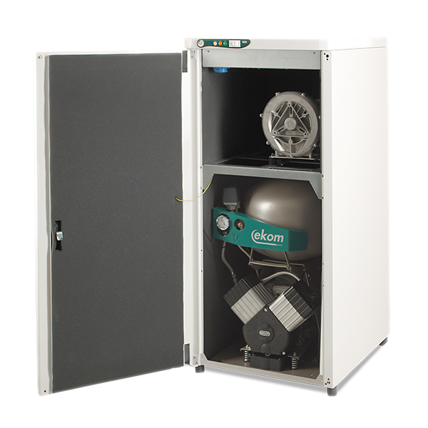 Компрессор с отсасывателем в двухразделенном шкафу, с мембранным осушителем DUO 2V/M