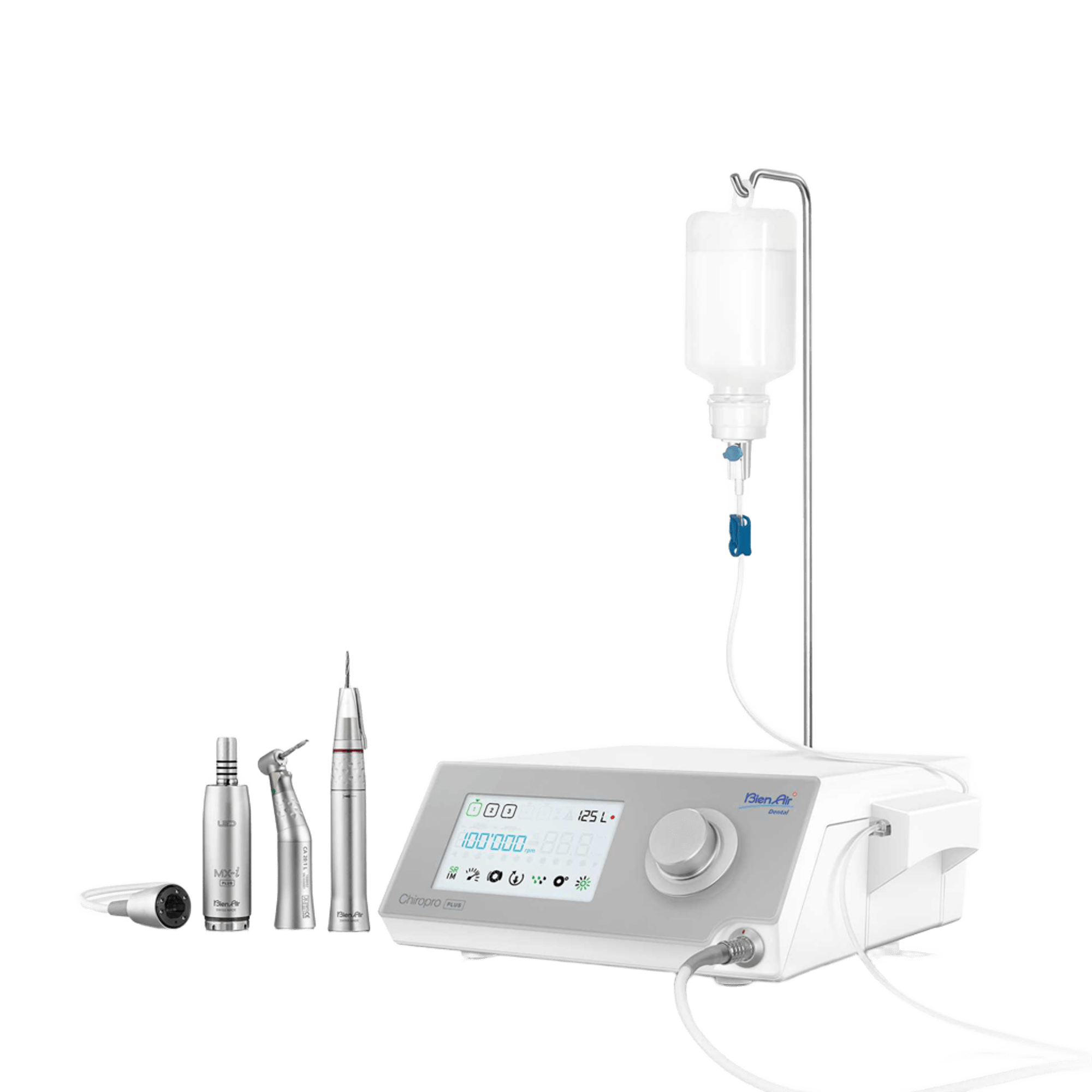 Многофункциональный физиодиспенсер для имплантологии и хирургии с мотором с охлаждением с угловым наконечником CA 20:1 L Micro-Series и с LED подсветкой CHIROPRO (Plus)