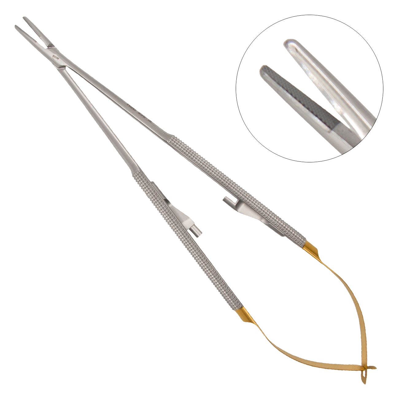 Микро-зажим для шовной лигатуры (иглодержатель) Barraquer, прямые губки  с твердосплавными вставками 180 мм