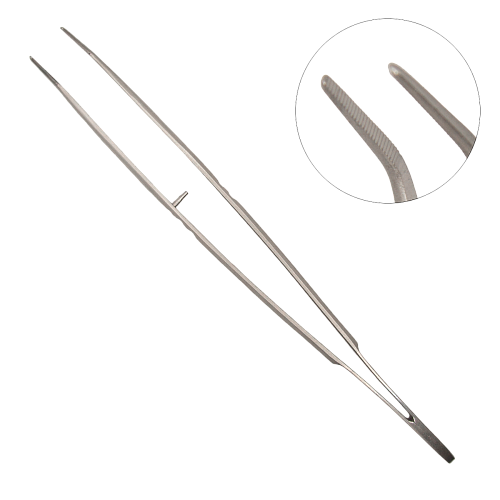Остроконечный, изогнутый, бороздчатый пинцет London-College, 150 мм