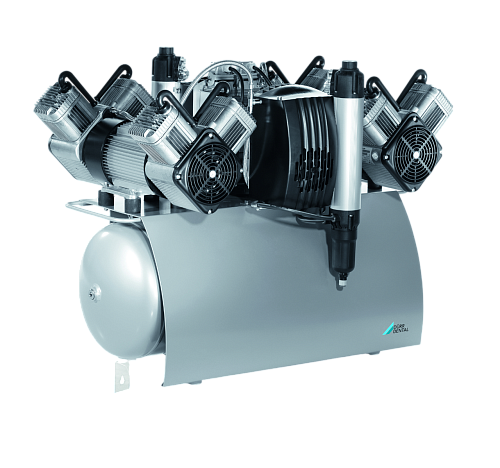 Компрессор DURR с двумя агрегатами для 10 стоматологических установок с осушителем, с электронным блоком контроля (пониженное напряжение) Quattro Tandem