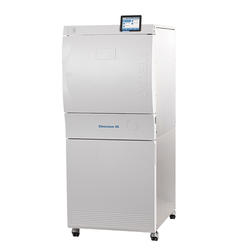 Паровой стерилизатор  Cliniclave 45М MELAG 200 л Ø44×134 см левые петли с тележкой и лотками